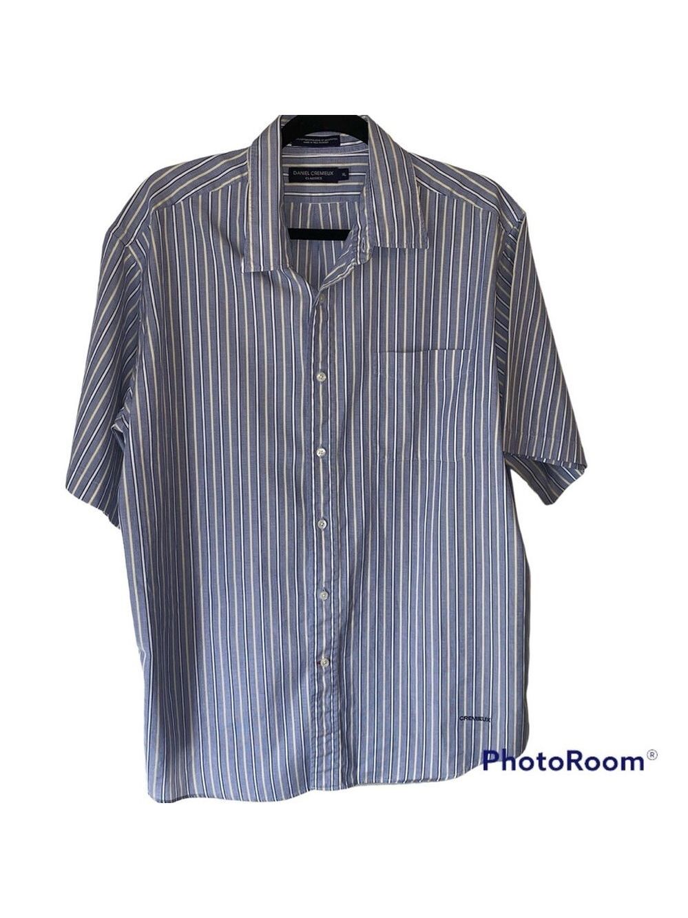 Daniel Cremieux Striped Button Down Short Sleeve Shirt Blue and Yellow Size XL